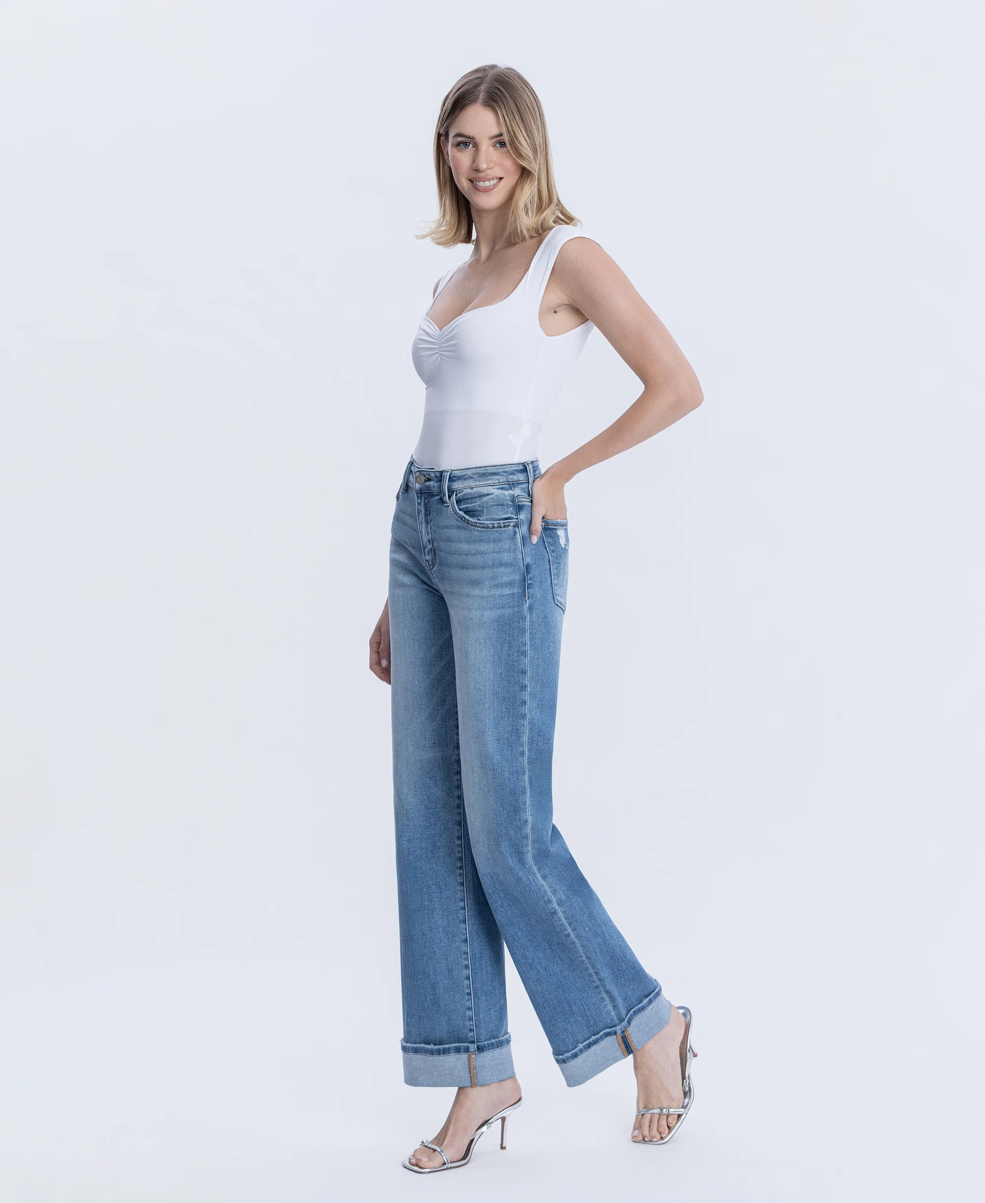 Westbury - High Rise Full Length Cuffed Baggy Wide Leg Jeans - Image 3