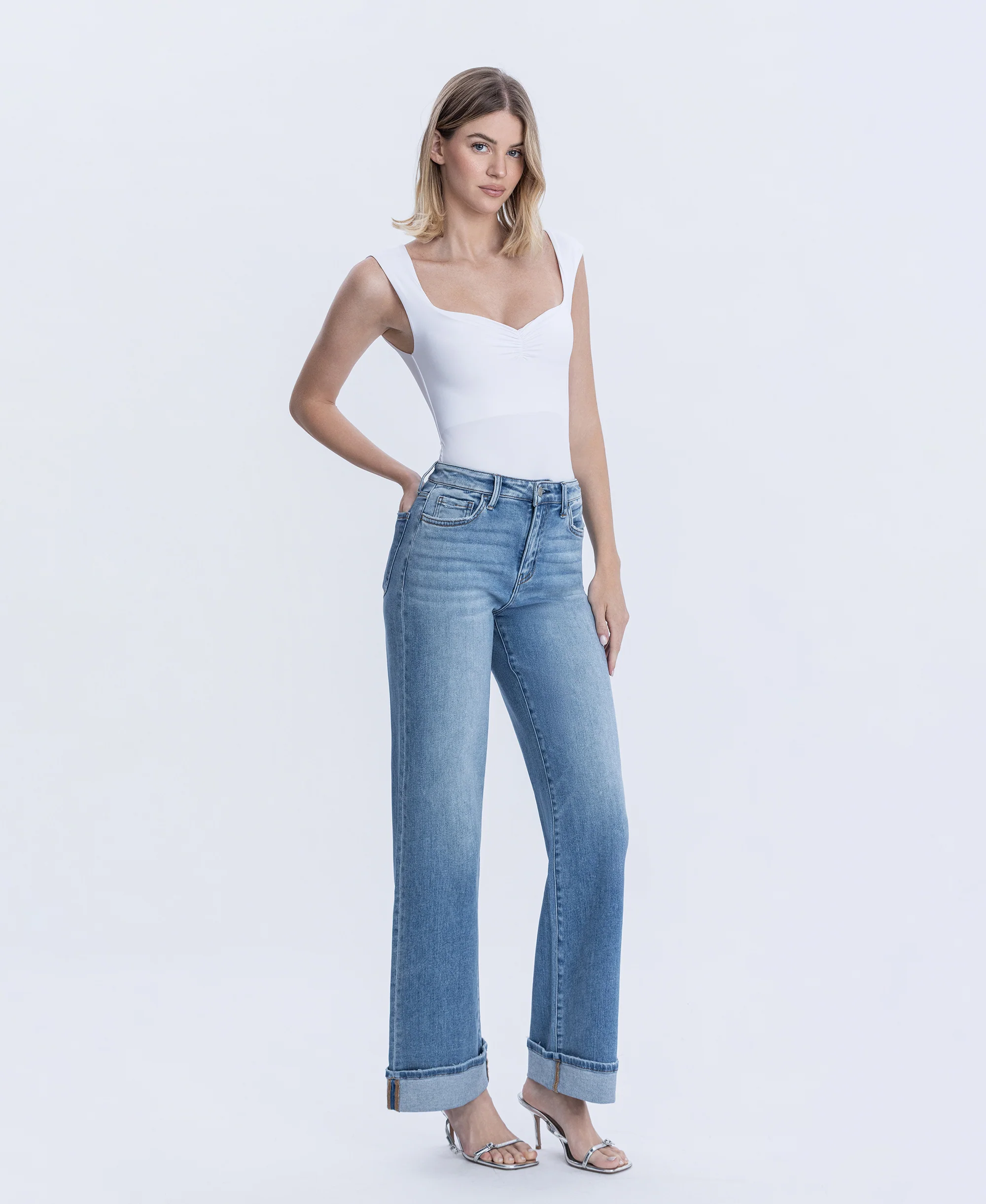 Westbury - High Rise Full Length Cuffed Baggy Wide Leg Jeans - Image 4