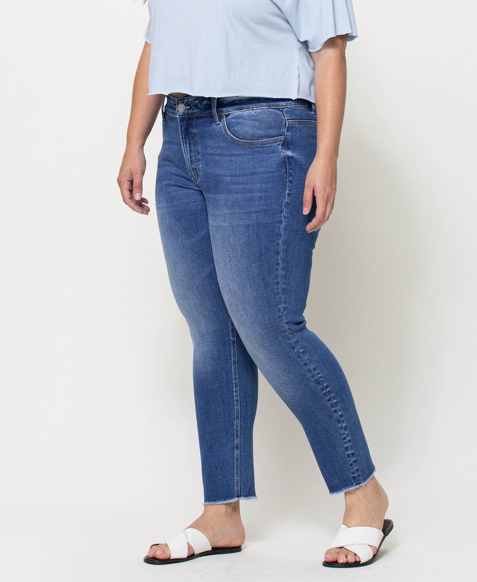 Wolf N Crane - Plus Mid Rise Raw Hem Crop Skinny Jeans - Image 3