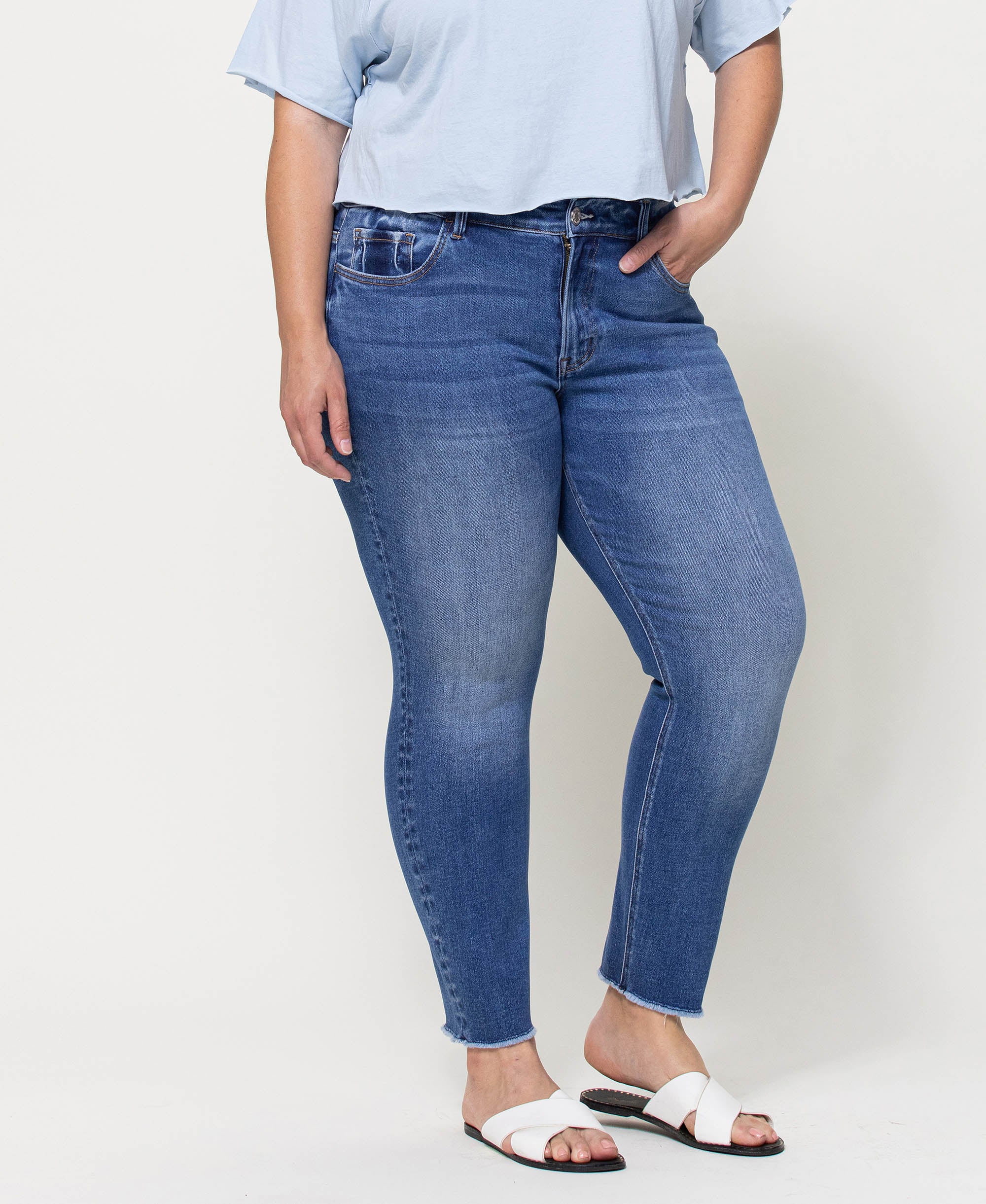 Wolf N Crane - Plus Mid Rise Raw Hem Crop Skinny Jeans - Image 4