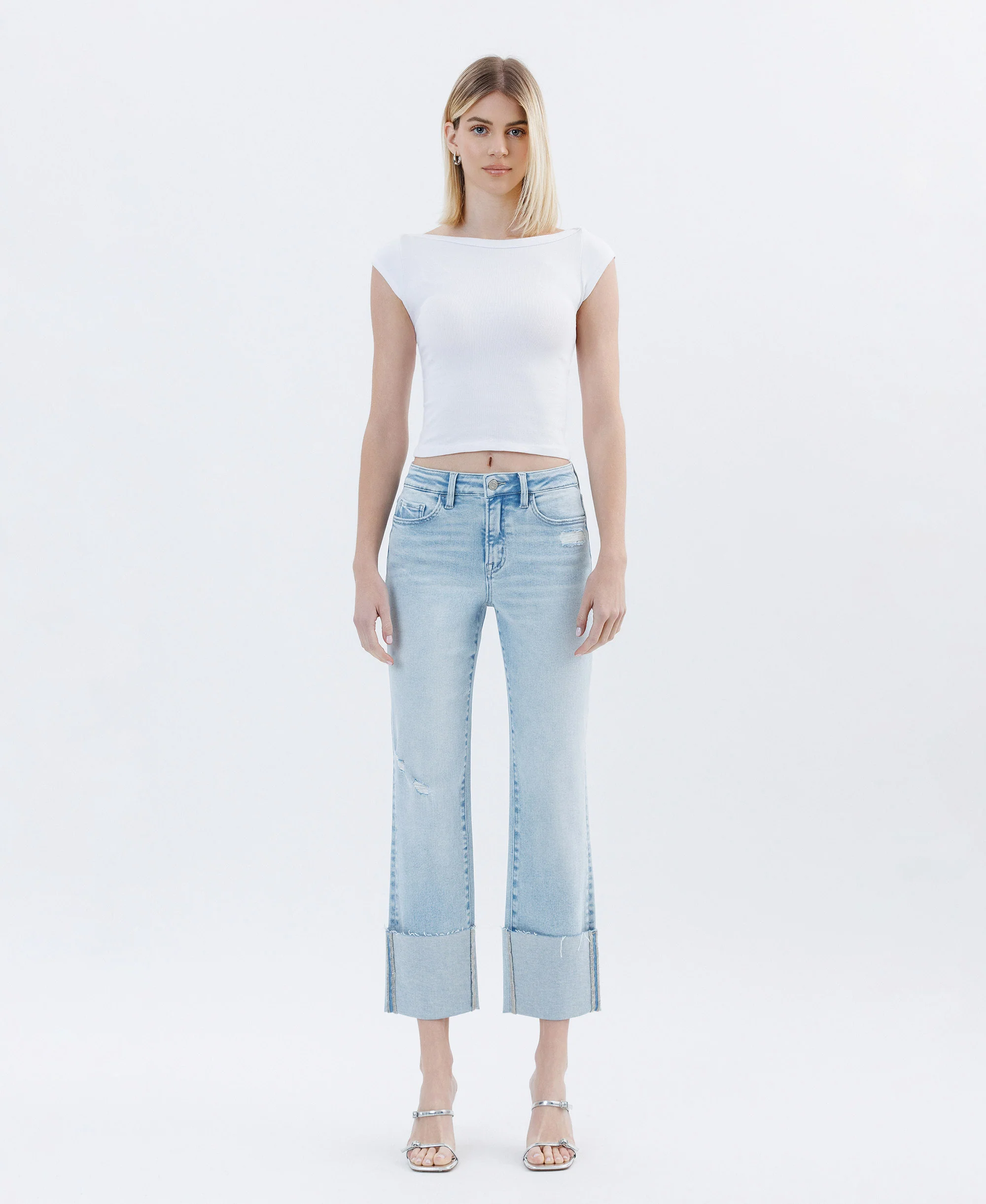 Wowed - High Rise Cuffed Crop  Straight Jeans
