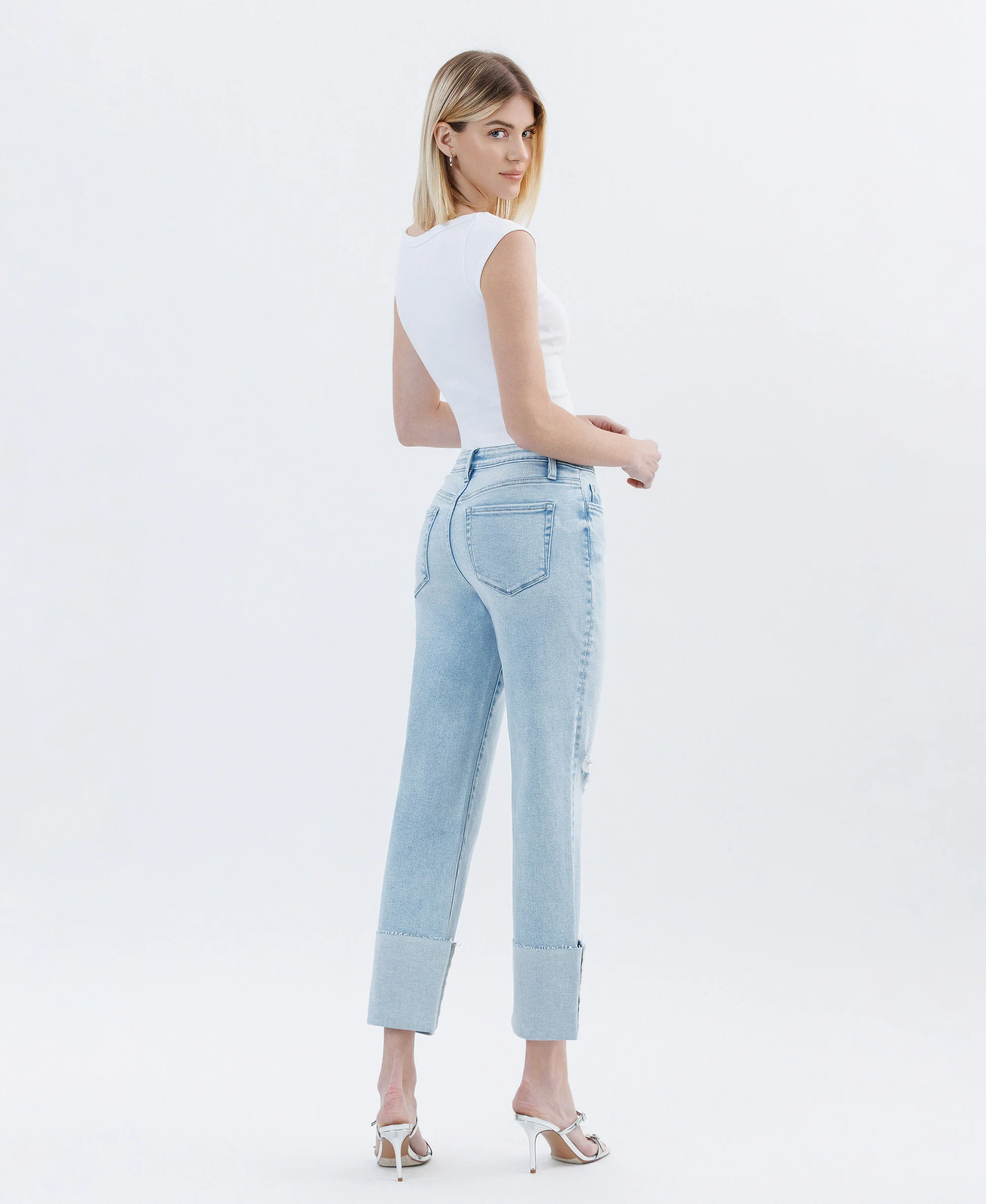 Wowed - High Rise Cuffed Crop  Straight Jeans - Image 2