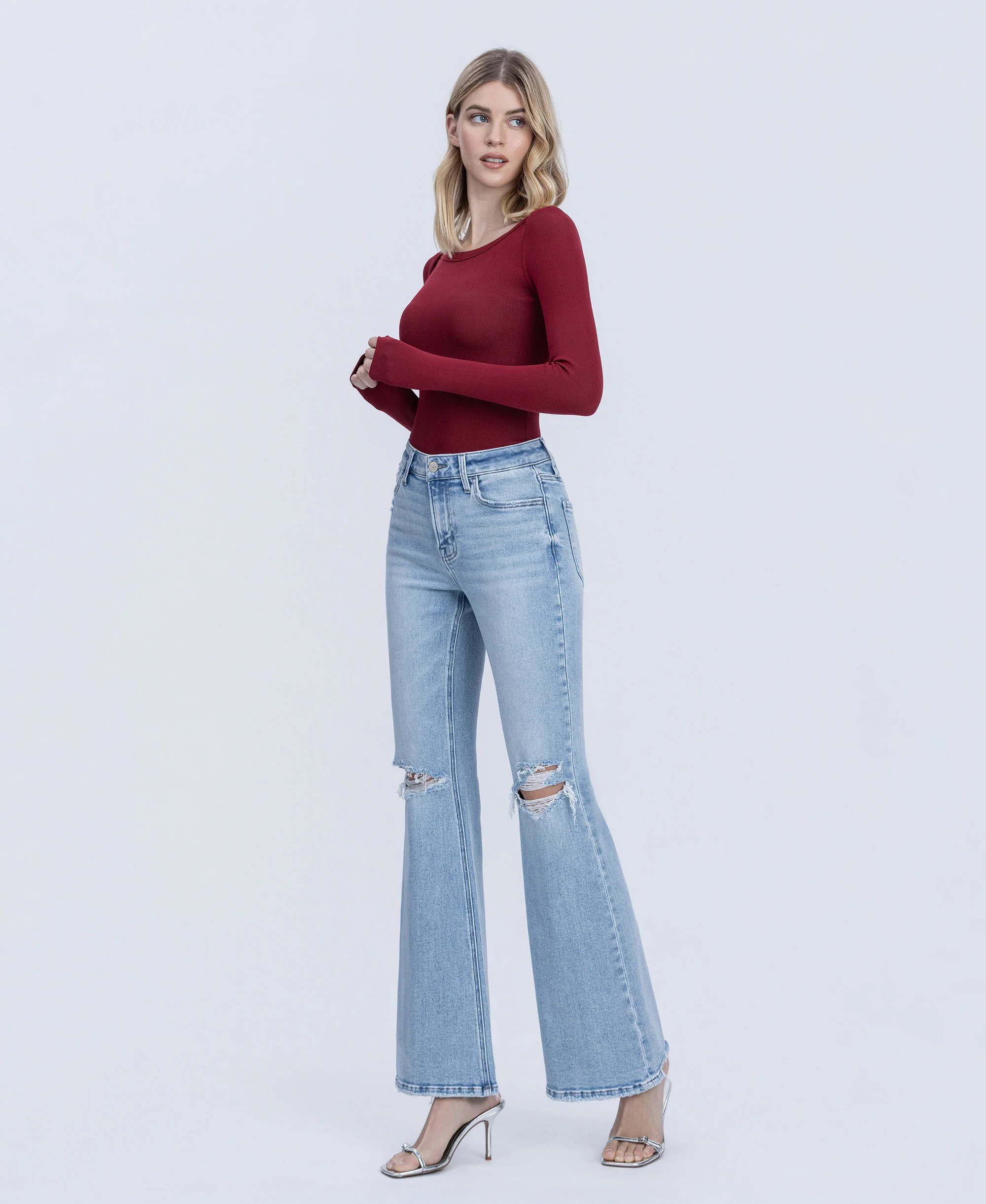 York - High Rise Distressed Easy Flare Jeans - Image 3