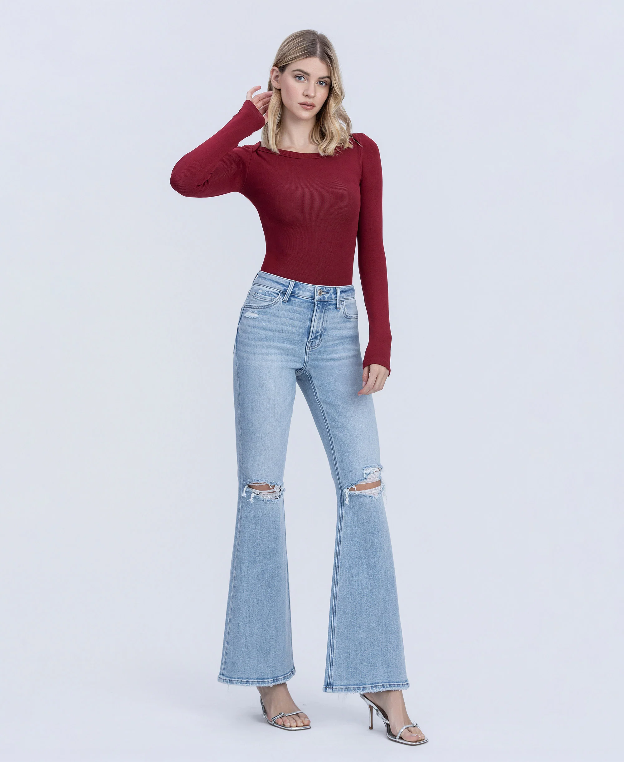 York - High Rise Distressed Easy Flare Jeans - Image 4
