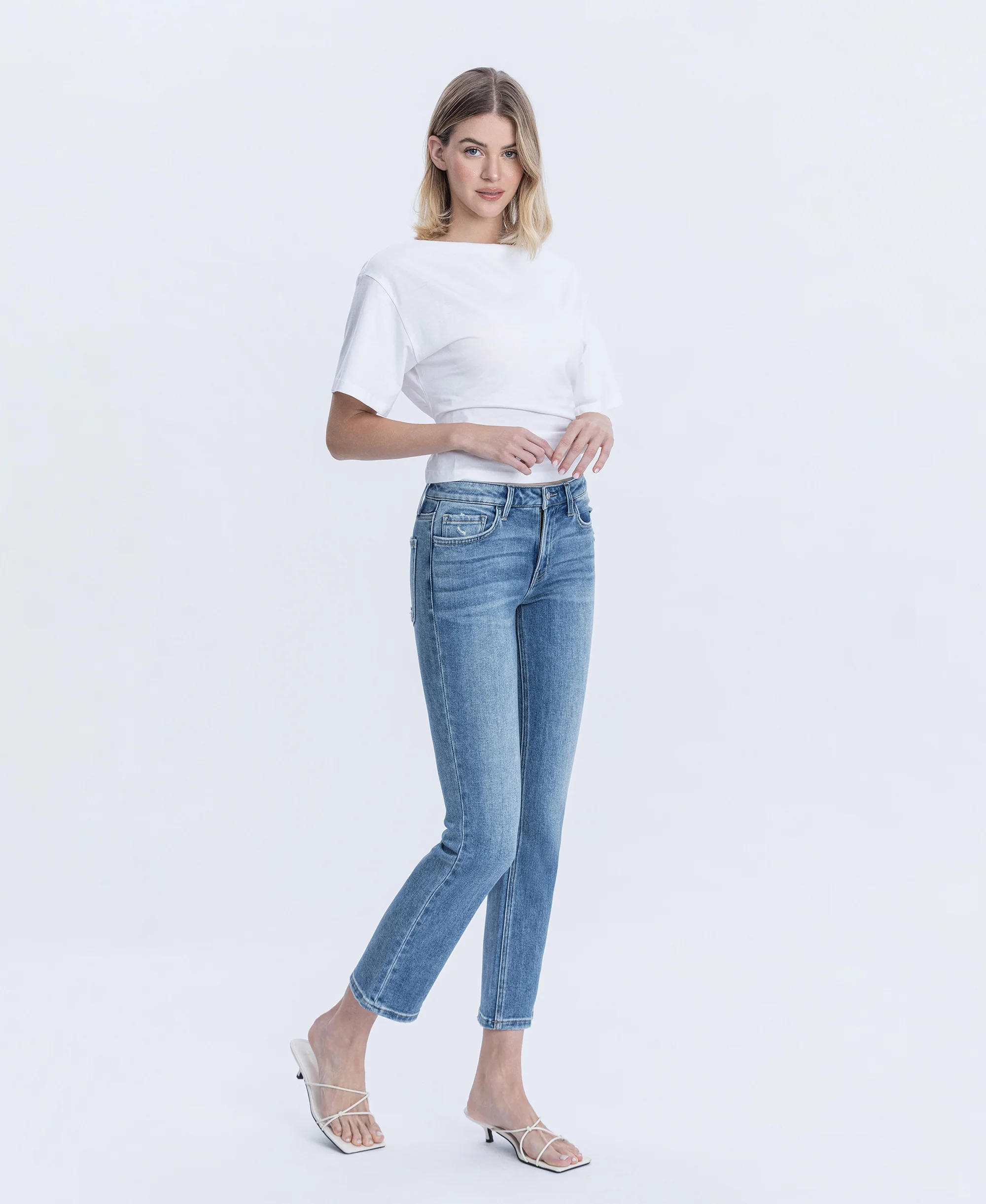 Zestful Symphony - Mid Rise Ankle Slim Straight Jeans - Image 4